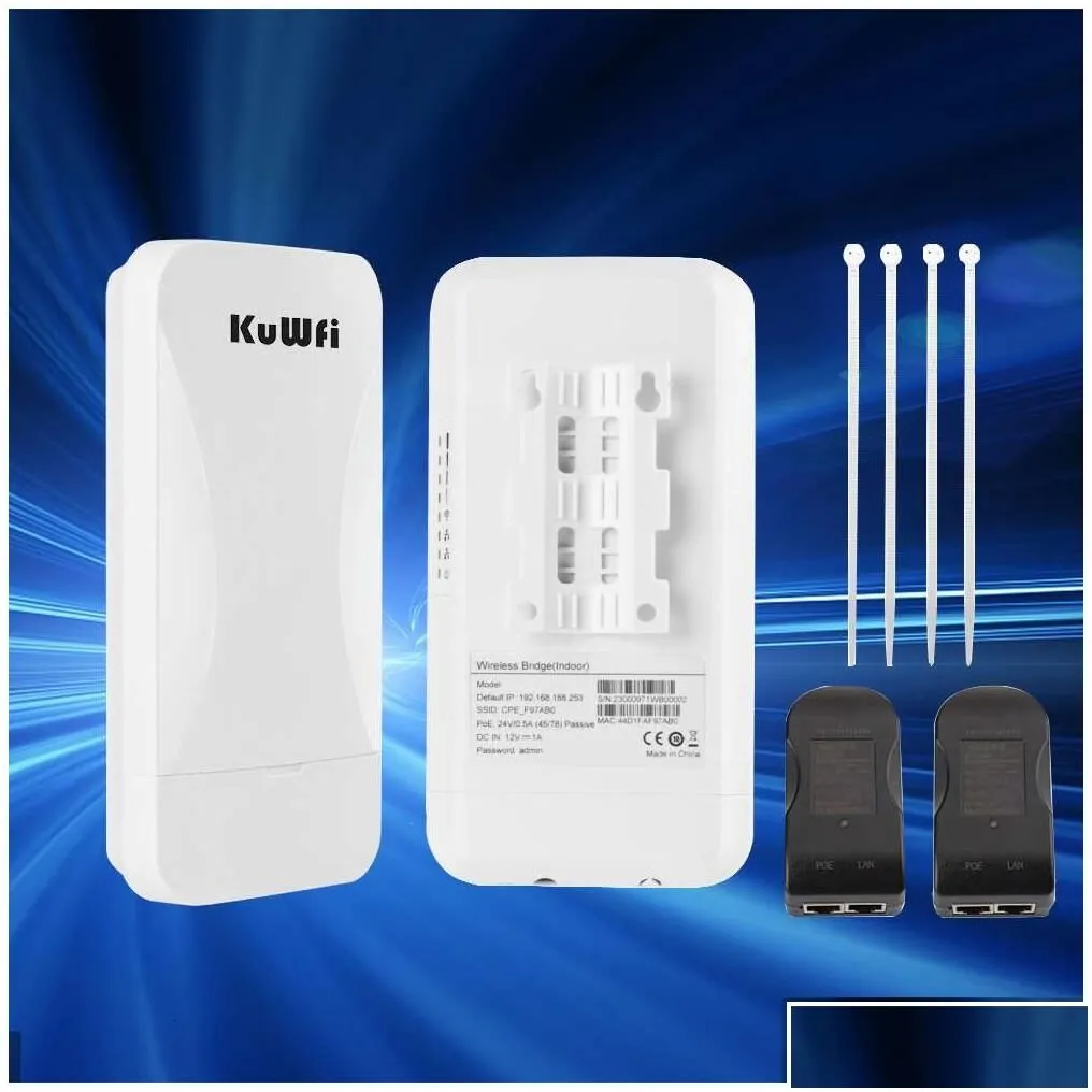 Routers Kuwfi 300Mbps Wifi Router Outdoor Wireless Bridge 2.4G Repeater Extender Point To 1Km With Wan Lan Port Drop Delivery Computer