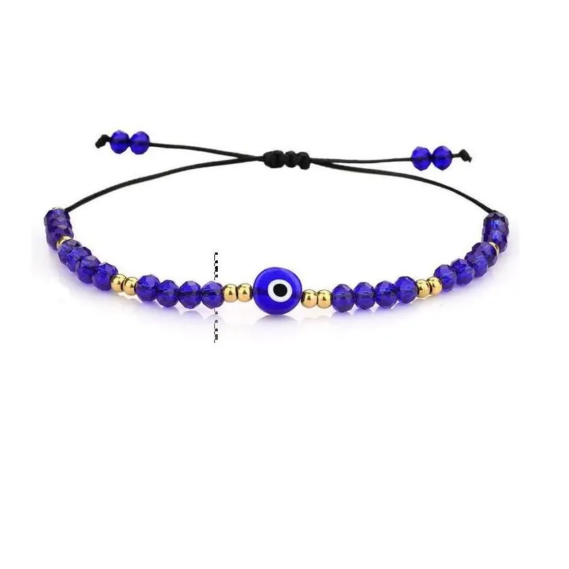 Chain Handmade Braided Evil Blue Eye Bracelet Stainless Steel Crystal Beads Bracelets With Gift Card For Women Girls Wholesale Drop Dh08B
