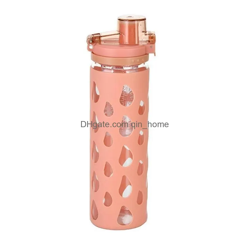 600ml straight glass water bottle with silicone sleeves camping water tumbler by sea rra13287