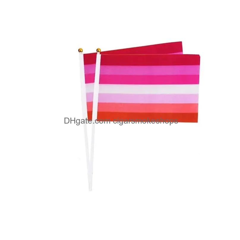 Banner Flags 14X21Cm Rainbow Flag With Flagpole Gay Lesbian Homoual Biual Panuality Transgender Lgbt Pride 1010 Drop Delivery Home Gar Dhagp