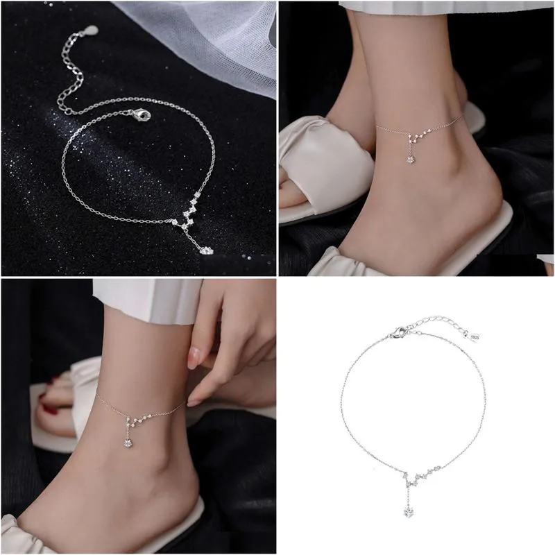 Romantic Silver Plated Seven Star Feet Chain with Green Pearl Easter Gift