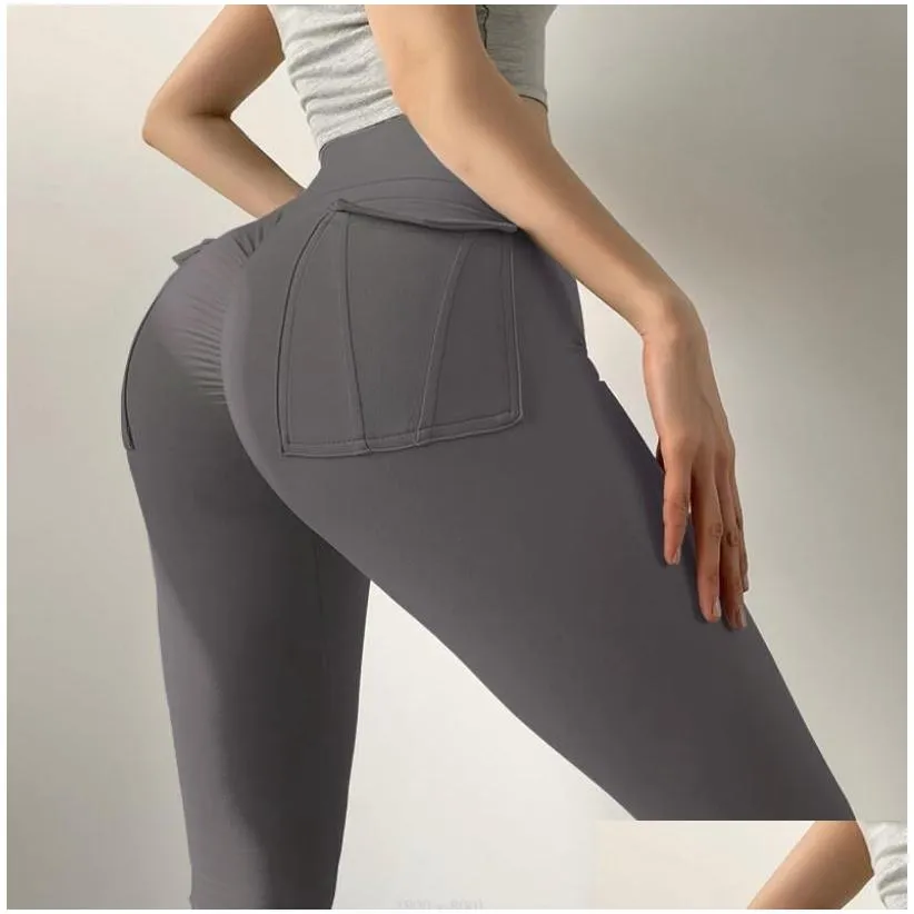 Gym Active Pants Sport Woman Tights Sexy Leggings For Fitness Solid Color Pocket Push Up Yoga High Waist Elastic Female Workout