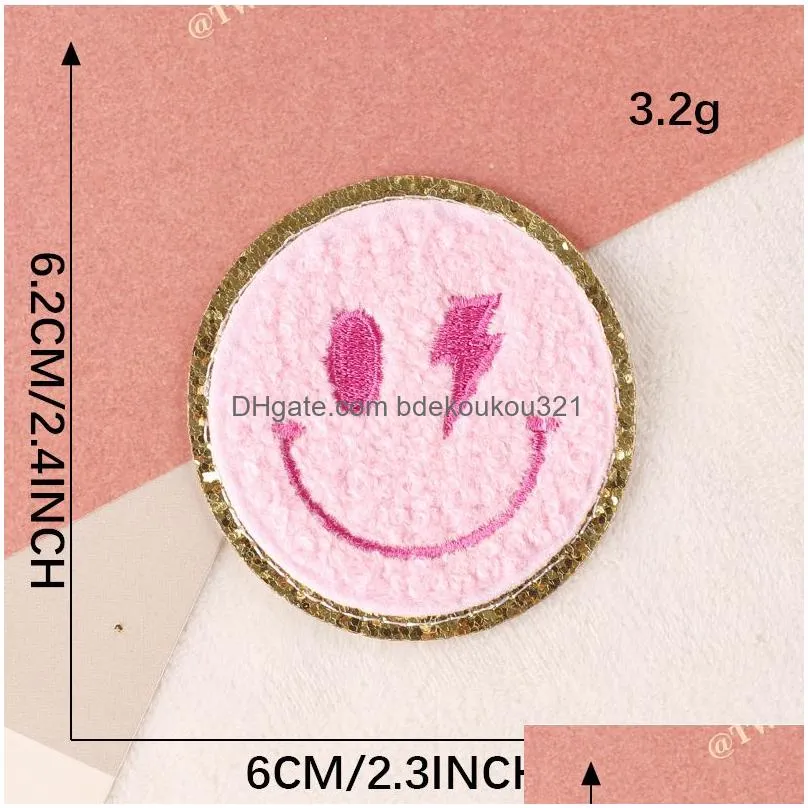 Sewing Notions & Tools Iron On Es Pink Face Butterfly Letter Cute Chenille Embroidered Decorative Appliques Sticker For Clothing Jean Dhz4X