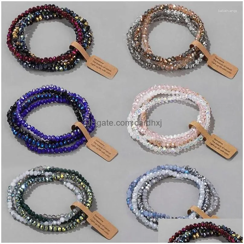Beaded Strand 3X4Mm Faceted Crystal Beads Bracelet Colorf Round Glass Couple Elastic Charm Bracelets Anniversary Wristband Gift Drop Dhlpg