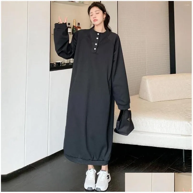 Casual Dresses Half High Collar Pullover Oversized Dress For Women Loose Fitting Long Autumn Fashion Solid Color Streetwear