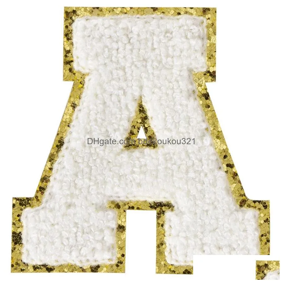 Sewing Notions & Tools Chenille Letter Es With Gold Glitters Sew On Varsity Initial White Iron Alphabet Appliques For Team Costume De Dhkxv