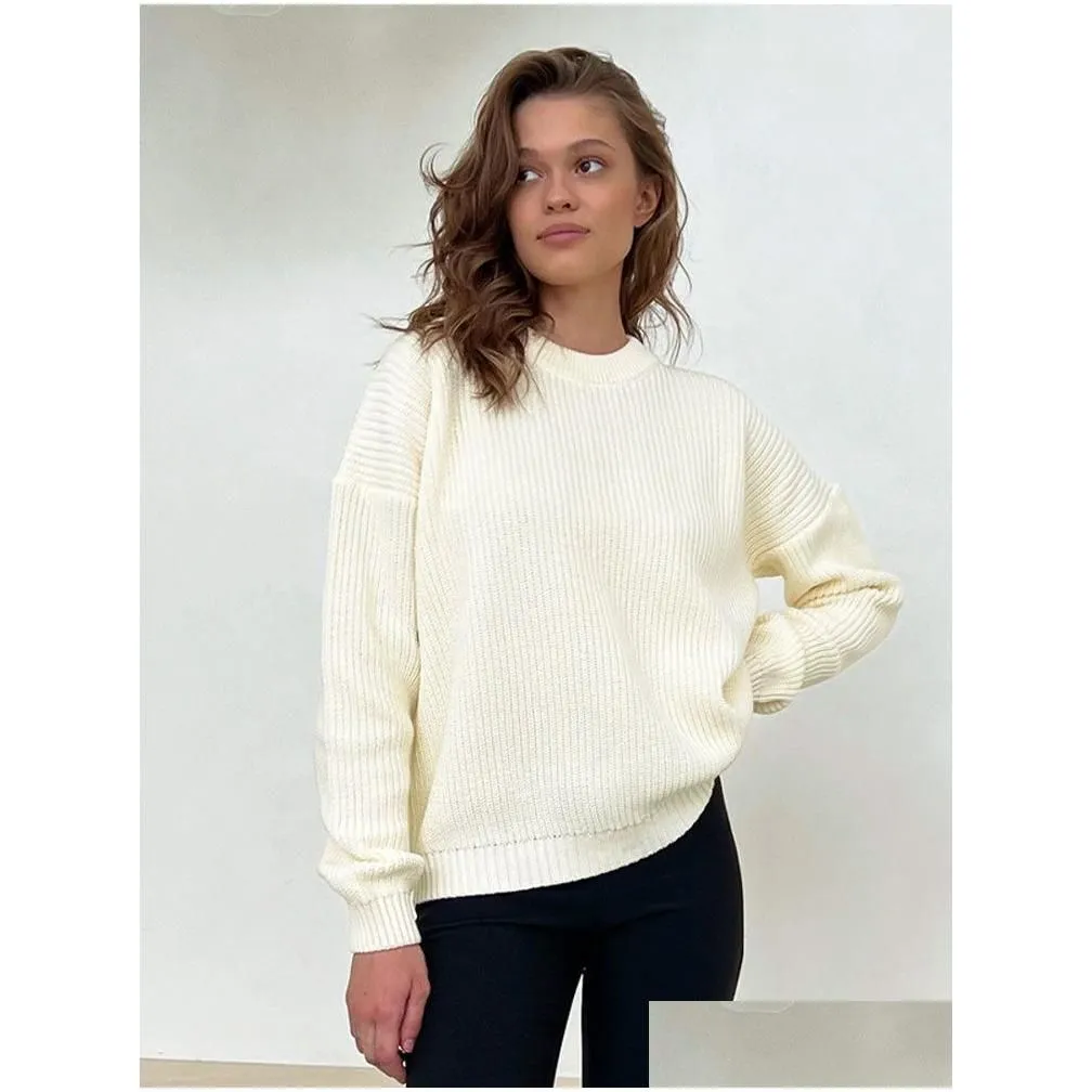 Womens Sweaters Autumn Winter Solid Cashmere Sweater Women Plovers Loose O Neck Bat Sleeve Thick Knitted Blouse Casual Tops Drop Deliv