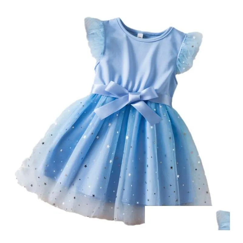 2024 summer girls dresses child Mesh Princess dress Short sleeved casual dress for children
