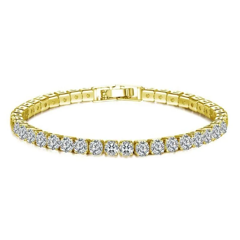 Charm Bracelets Hip Hop Bracelet Tennis For Women Vintage Bling White Baguette 7 Inch 18K Real Gold Plated Iced Out Round Square Cz