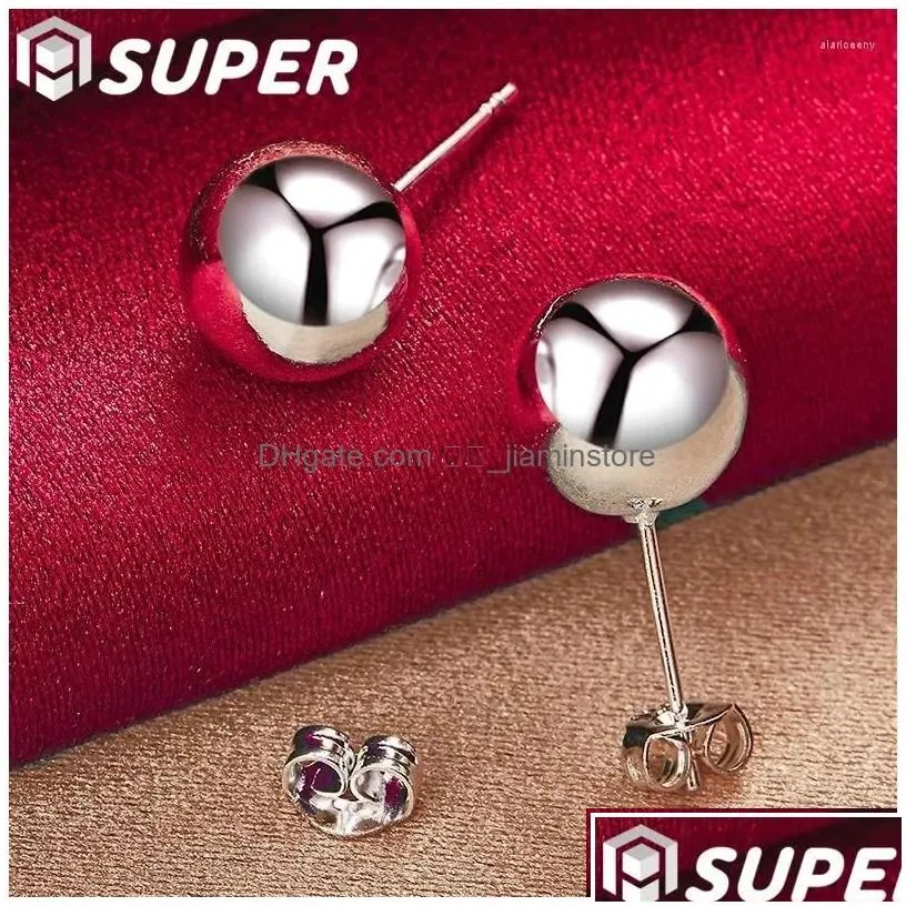 Stud Earrings 925 Sterling Sier 8Mm Round Smooth Solid Bead Ball For Women Wedding Engagement Party Jewelry Drop Delivery Otbcv