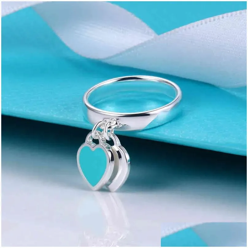 Couple Rings New Enamelled Heart Ring Double Pendant Womens Jewelry G11301413767 Drop Delivery Otdua