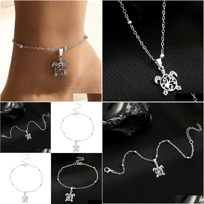 New Ethnic Style Hollowed Out Turtle Ring Minimalist Pendant Anklet