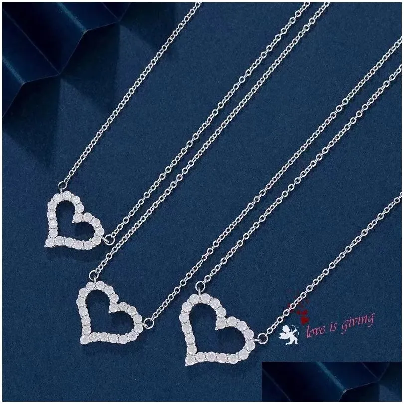 Pendant Necklaces T Necklace S Sier Heart-Shaped Size Fl Of Diamond Clavicle Chain Light Drop Delivery Jewelry Pendants Dhlmc