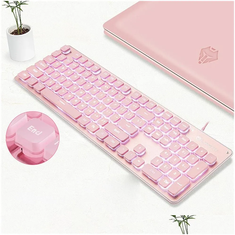 Backlit Gaming Mechanical Feel Keyboard And Mouse Set Pink Chocolate Keycaps Suitable For PC Notebooks Not Mechanical