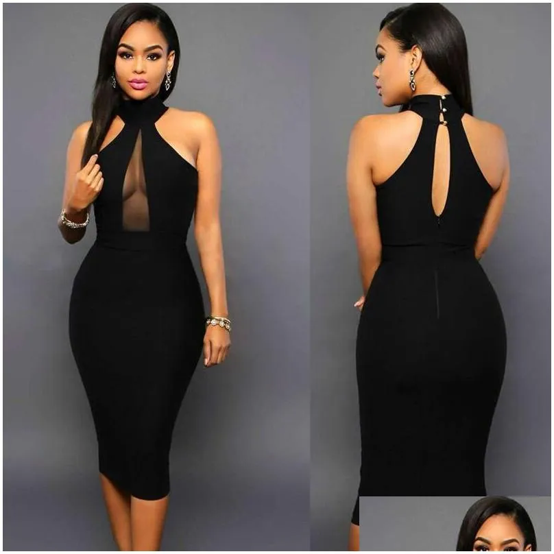 Summer Sleeveless Midi Bodycon Dress Backless Sexy Women Dress Club Wear Elegant Mesh Party Dresses