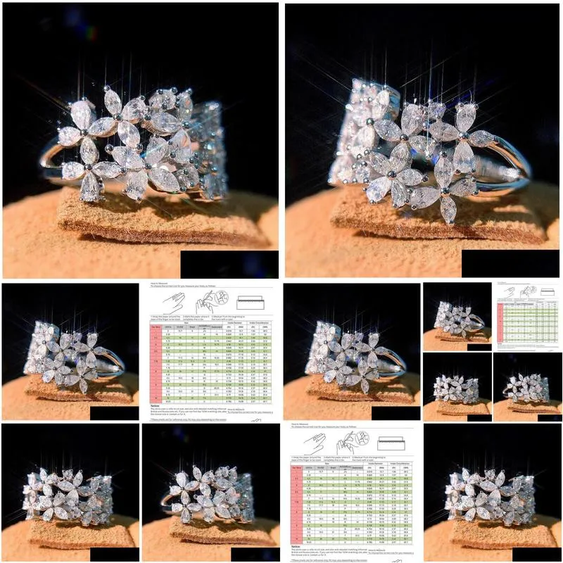 Wedding Rings Arrival Sparkling Jewelry Sterling Sier Marquise Cut Moissanite Diamond Party Women Leaf Band Ring Gift Drop Delivery Dhxcs