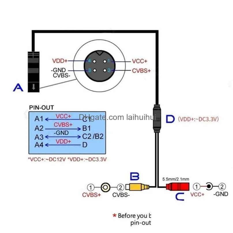 car rear view cameras parking sensors 1pcs reverse backup camera 4pin male to female connector rca cvbs wire signal power
