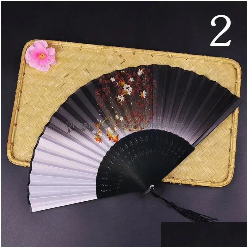 Decorative Objects & Figurines Vintage Chinese Style Silk Folding Fan Art Craft Gift Wedding Party Dance Tassel Hand Fans Po Props Orn Dheno