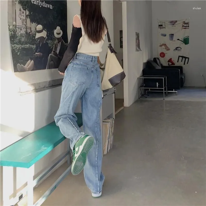 Women`s Jeans Autumn Spring Denim Pant Women Vintage Trousers Fashion Female Blue Hight Waist Loose Casual Wide Leg Pants Straight