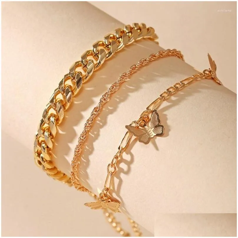 Anklets Female Summer Gold Color For Women Butterfly Mtilayer Chain Ankle Bracelets Girls On Leg Beach Jewelry Drop Delivery Dhund