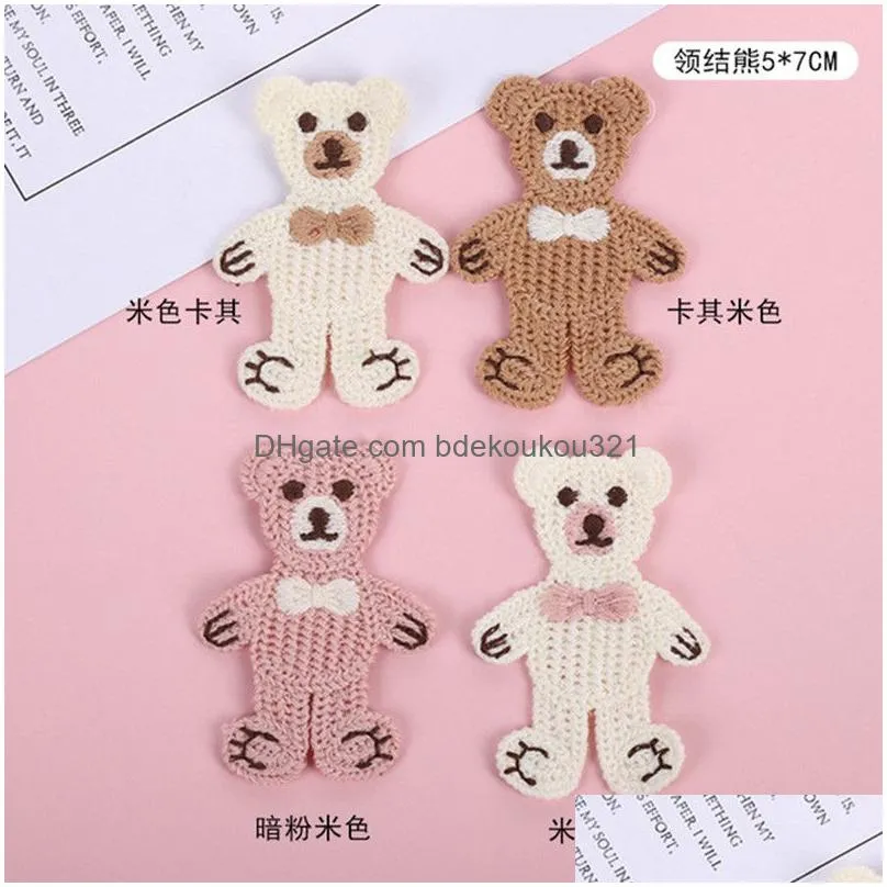 Sewing Notions & Tools Cute Wool Knitting Love Bear Embroidery Animal Es Bag Jacket Jeans Cartoon Sew On For Clothes Headdress Drop D Dht2A