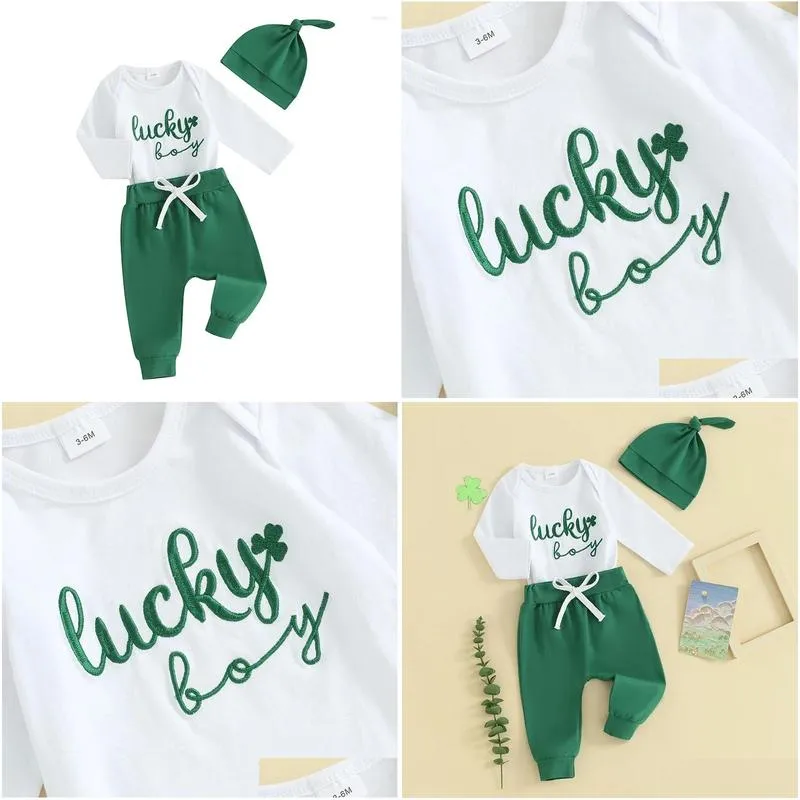 Clothing Sets Born St Pattys Day Outfit Baby Boy Romper Pants Hat Infant Clothes Set My First Patricks Outfits