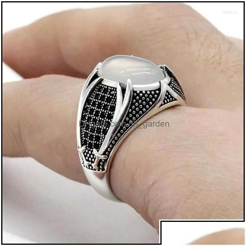 Cluster Rings Cluster Rings Islamic Ring For Men 2022 Trend Black Cz Stone Sier Plated Vintage Religious Turkish Swords Male Metal J