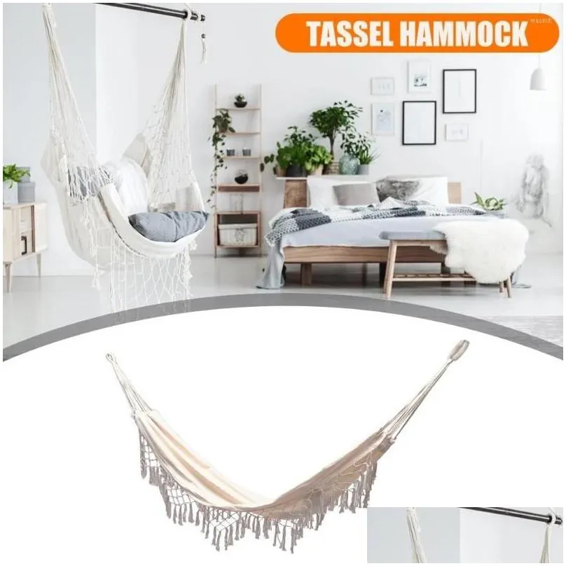 Camp Furniture Macrame Tassels Hammock Boho Style Brazilian Fringed Deluxe Double Net Cotton Swing Chair Hanging Beach Bed