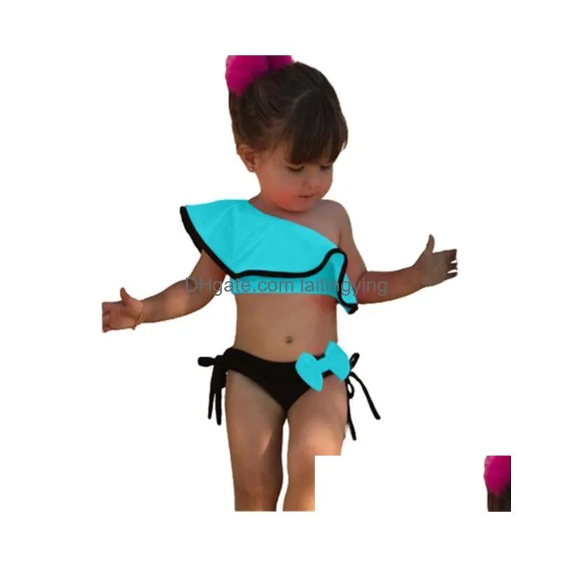 ruffled childrens swimsuit 2024 selling shoulder candy bow cute two-piece swim suit girls swimwear