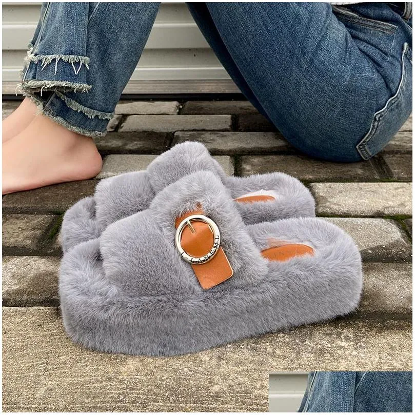 Clothing & Accessories For Plush Stuff 2023 Autumn And Winter New Thick Bottom Square Head With Veet Belt Buckle Comfortable Casual Fa Dhzmv