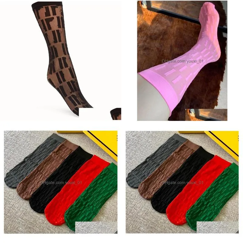 Socks & Hosiery Designer Mesh Stockings For Women Brands Ladies Y Fl Letter Printed Sock Stocking Good Quality Gifts 6 Colors Drop De Dh9Dt