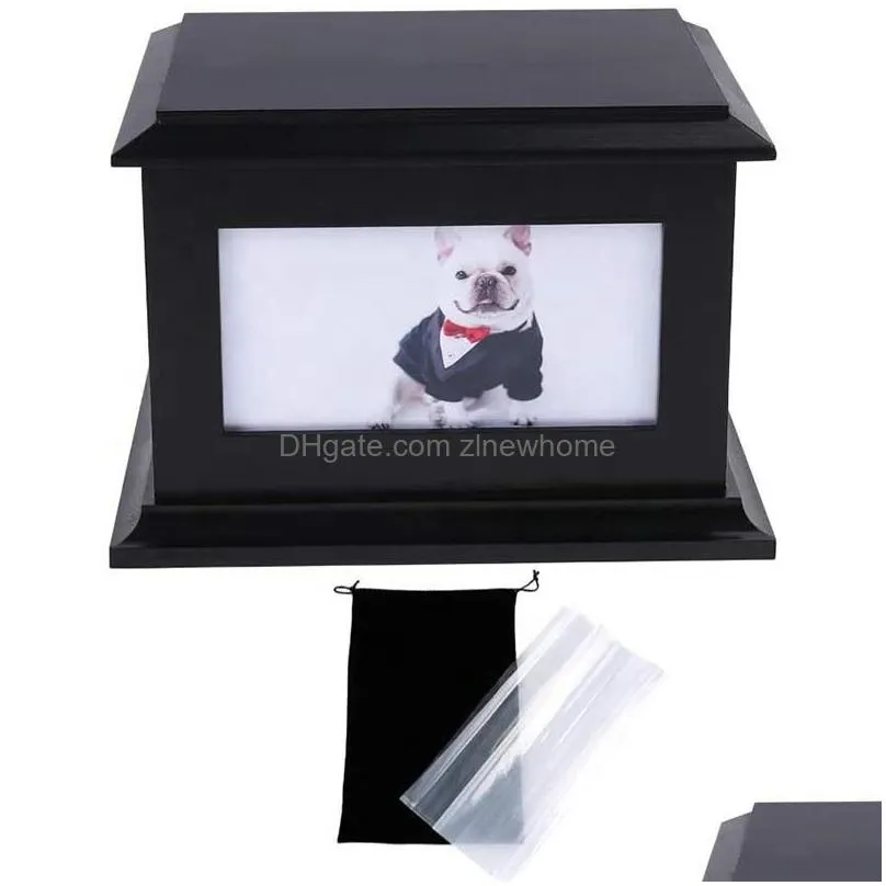 Other Dog Supplies Pet Memorial Urns For Dogs Or Cats Ashes Solid Wooden Funeral Burial With Po Frame  Handmade Cremation Kee Dhgw3