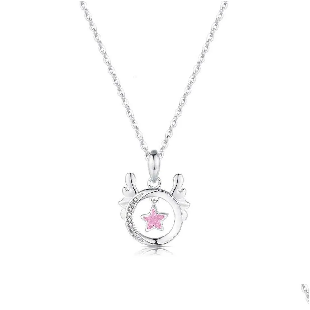 Chinese Style Pink Star Pendant Necklace for Girls New Valentine`s Day Gift