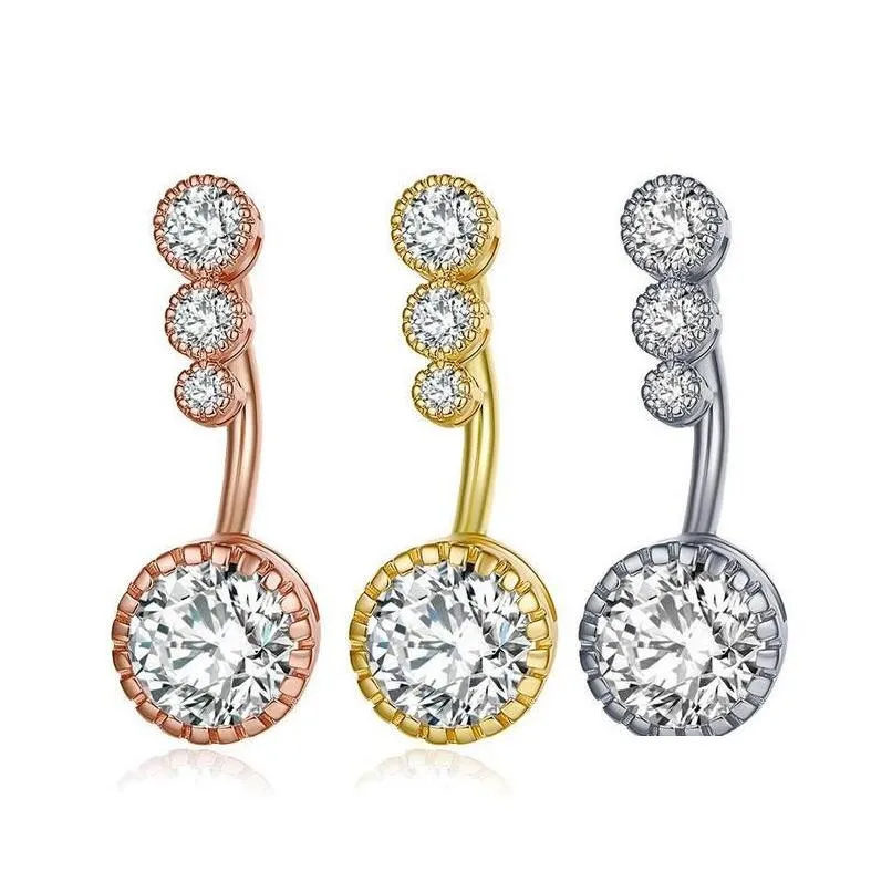 Navel Bell Button Rings Diamond Dangle Belly Bars Ring Crystal Flower Shape Body Jewelry Piercing Drop Delivery Dhmxr