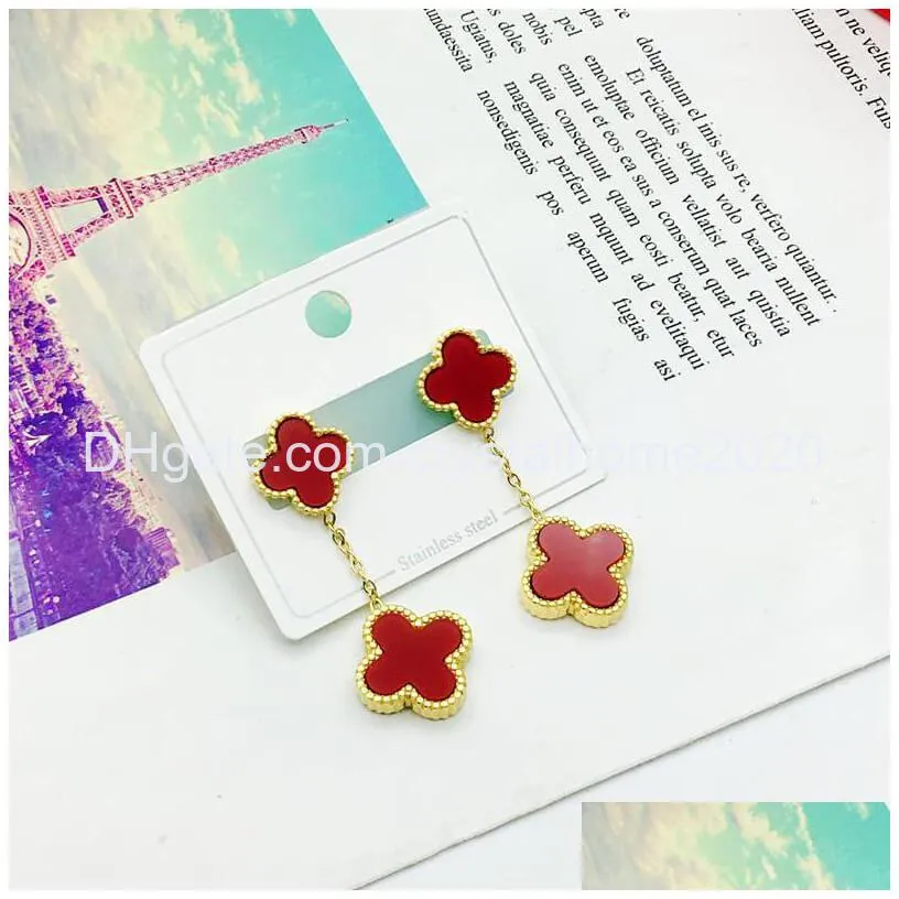 Stud Fashion Good Luck Clover Charm Stainless Steel Earring Jewelry For Women Gift Drop Delivery Otly2