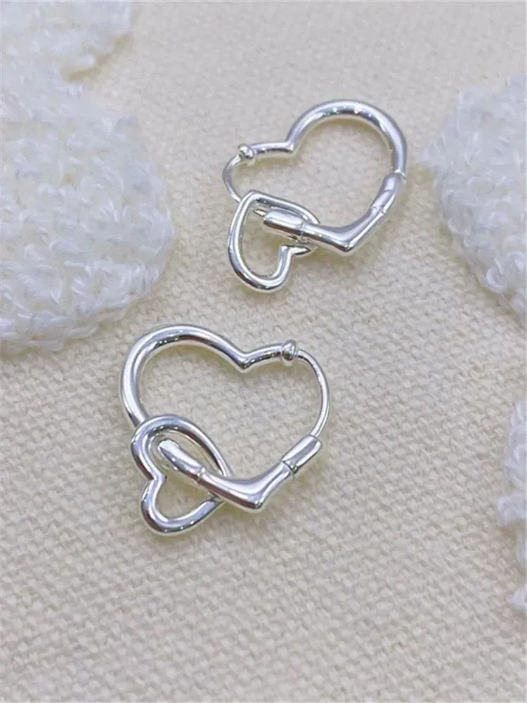 Hoop Earrings 925 Silver Plated Double Love Heart For Women Girls Huggies Party Jewelry Gift Pulseras Mujer E775