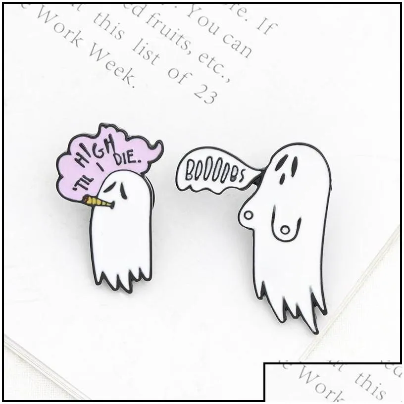 pins brooches cute smoking boo ghost enamel pin brooch cartoon women men denim jackets lapel pins backpack badges kids fash dhgarden