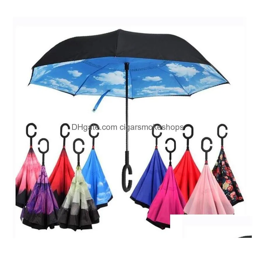 Umbrellas Reverse Windproof Layer Inverted Umbrella Inside Out Stand Sea Tt0123 Drop Delivery Home Garden Household Sundries Dheq1