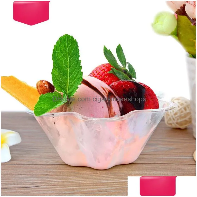 Ice Cream Tools Disposable Plastic Bowls Flower Shape Clear Pet Dessert Cup Drop Delivery Home Garden Kitchen, Dining Bar Kitchen Dhpv7