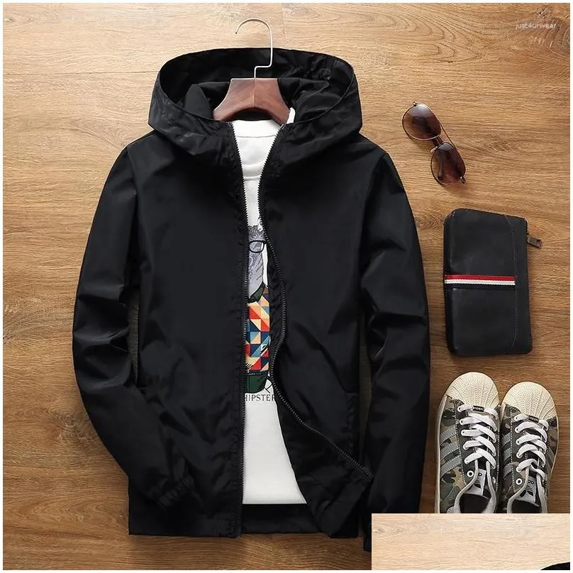 Men`s Jackets Casual Hooded Bomber Jacket Solid Color Windbreaker Zipper Thin Section Large Size 7XL Spring And Summer