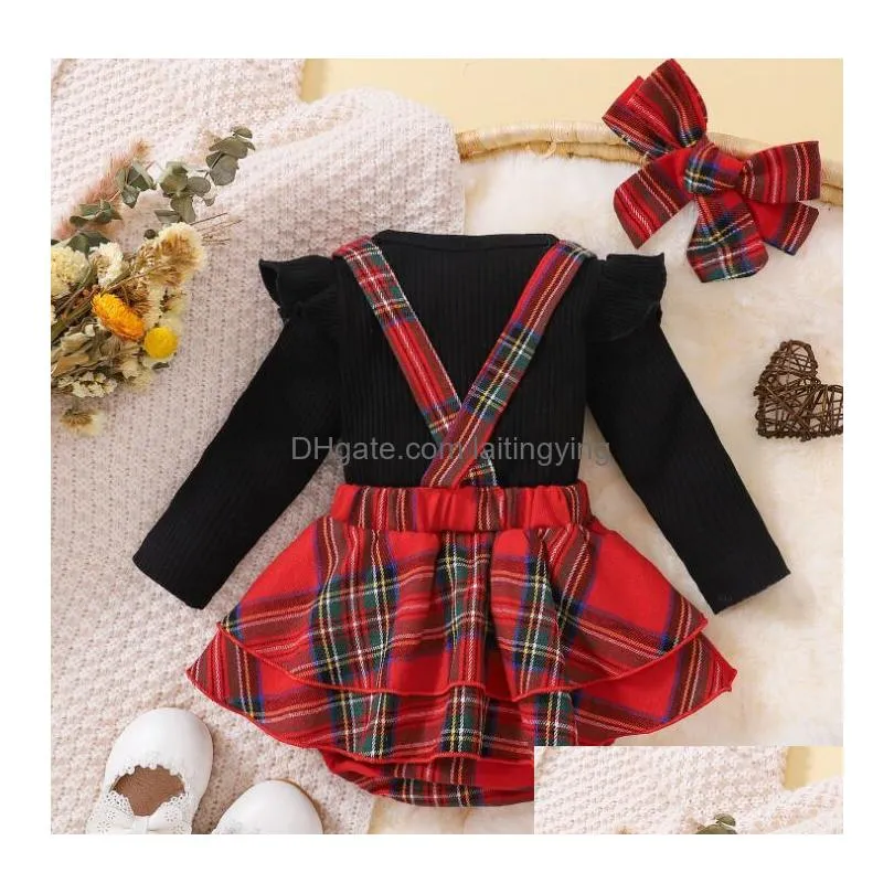 baby rompers girls clothes sets infant outfit ruffles romper top bow ants born toddler infant 3pcs outfits factory price