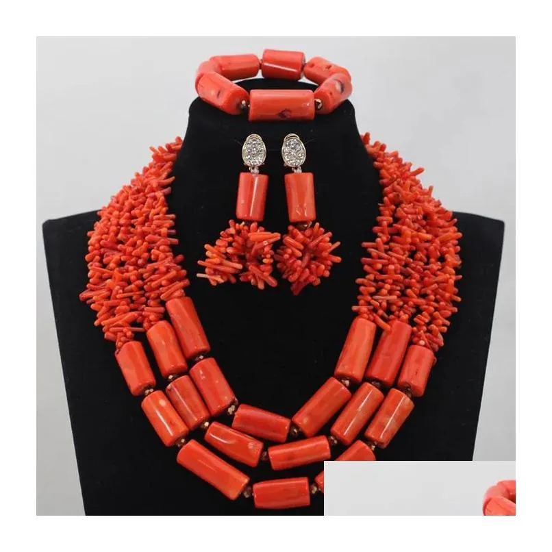 Earrings & Necklace Latest Design Nigerian Coral Beads Jewelry Set Real Wedding African Big Gold Pendant Statement Cnr832 Drop Delive Dhjab