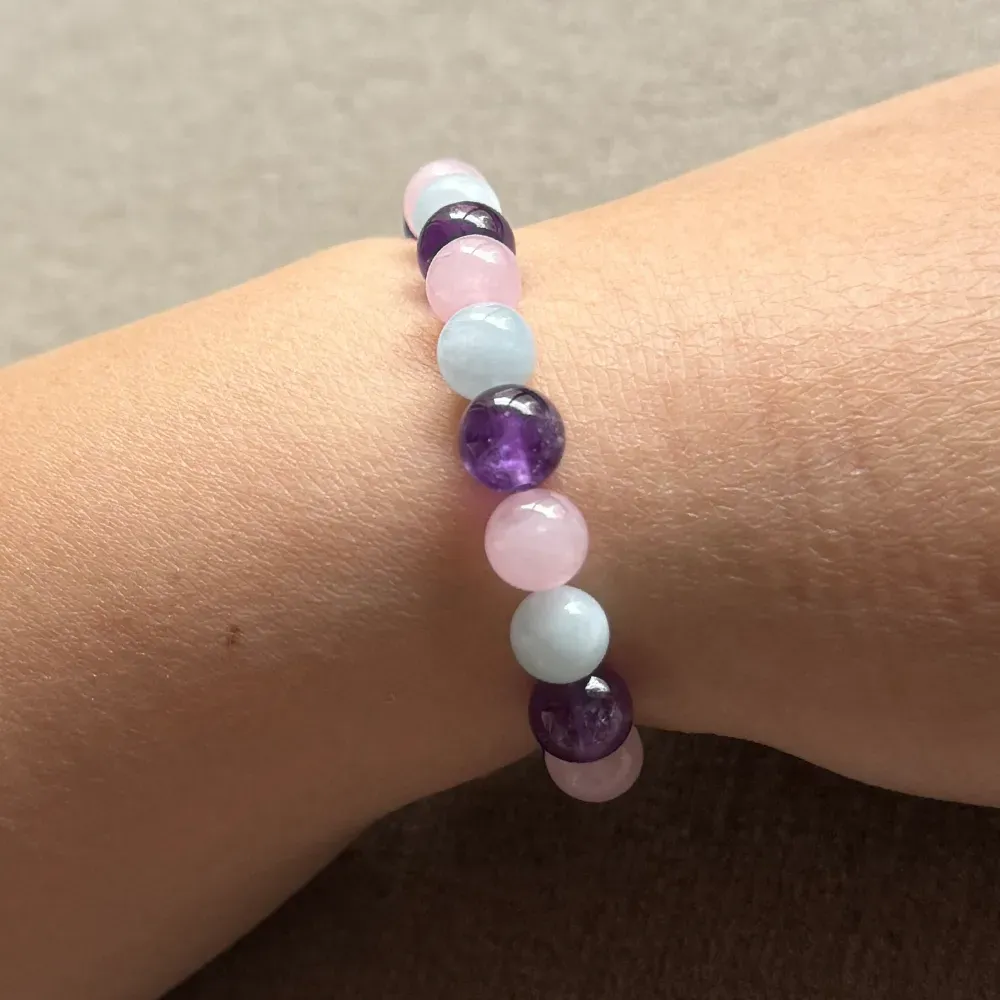 MG2107 Aquamarine Amethyst Madagascar Rose Quartz Mixed Gemstone Bracelet New Arrival Womens Chakra Yoga Wrist Mala