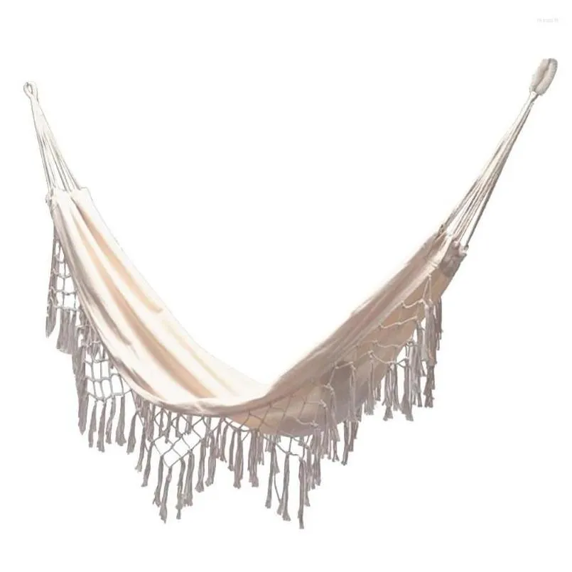 Camp Furniture Macrame Tassels Hammock Boho Style Brazilian Fringed Deluxe Double Net Cotton Swing Chair Hanging Beach Bed