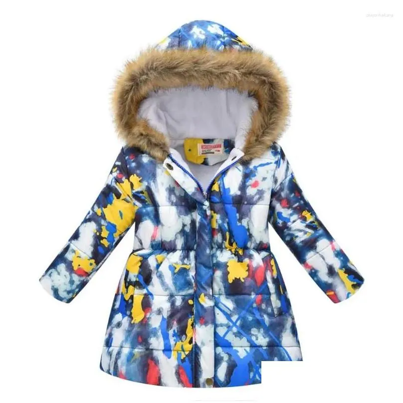 Down Coat Winter Jacket Women Toddler Girl Clothes Kids Girls Print Fashion Big Fur Collar Baby