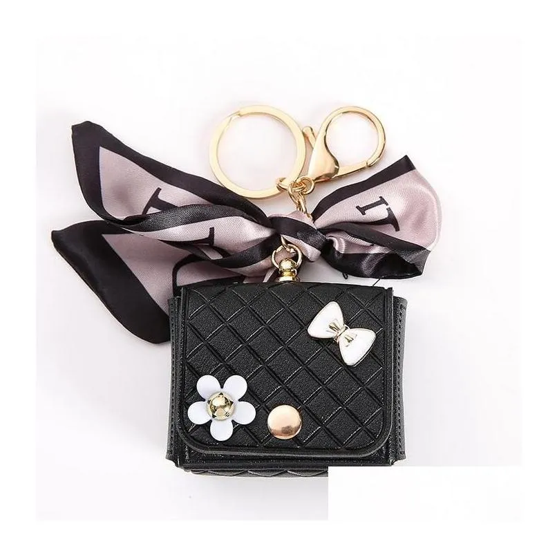 Key Rings Mini Bag Charms Pendant Leather Coin Purses Keychains Chains With Silk Scarf Earphone Holder Car Keyrings For Women Girls Dhcxo