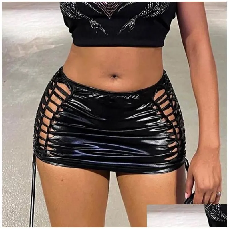 Women Skirts Lace-Up Hip Sexy Hollow Out Skinny Streetwear Y2K All-Matching Party Skirt Slim Bottoms Elegant Vestido