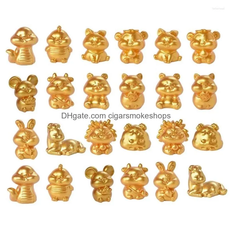 Decorative Objects & Figurines Golden Chinese Zodiac Animal Miniature Mascot Scpture Collectibles Resin Statues Scptures Feng Drop Del Dhqtr