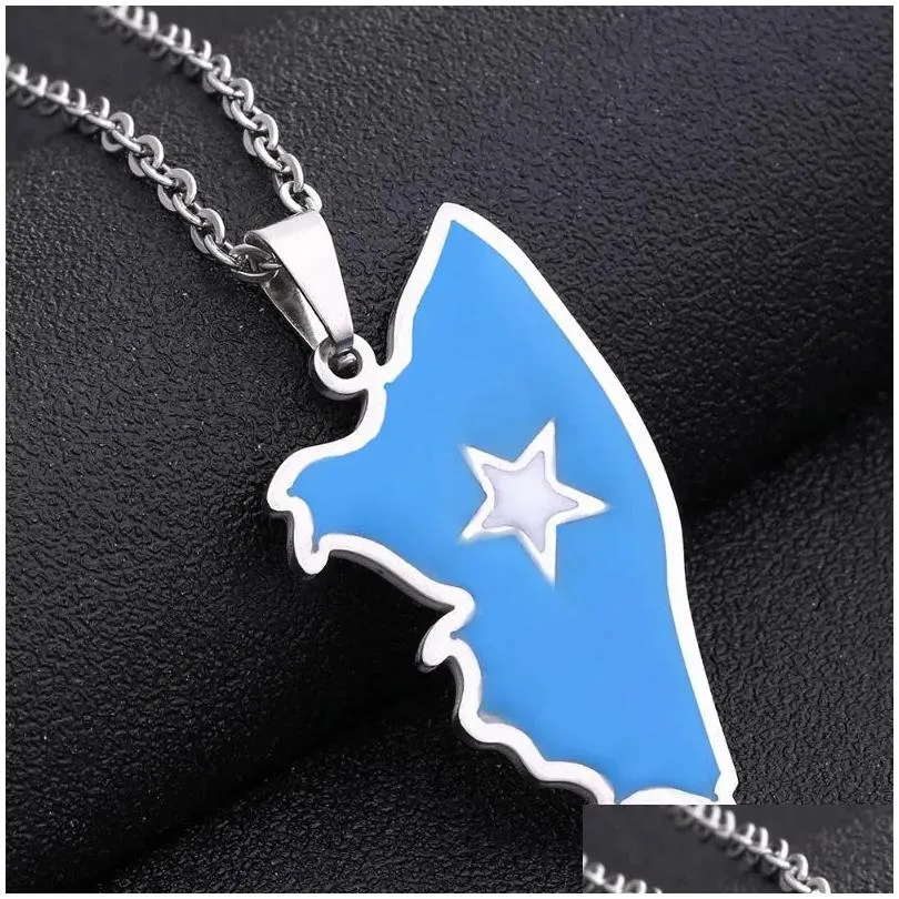 Pendant Necklaces Europe America Somalia Map Flag Necklace For Women Men Sier Gold Color Drop Oil Stainless Steel Jewerly Delivery J Dhxyh