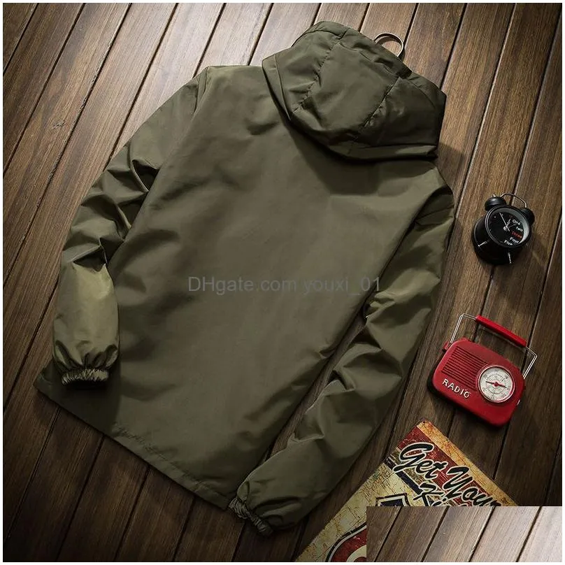Men`S Jackets Mens Bomber Jacket Reflective Hooded Autumn Windbreaker Black Long Sleeve Tactical Plover Plus Size 3Xl Drop Delivery Ap Dhdlb